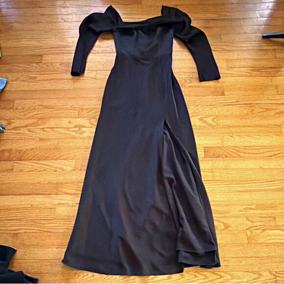 Birdy Grey Dresses & Skirts - Birdy Grey Black Off-Shoulder Long Sleeve Maxi Bridesmaid Dress Slit XS